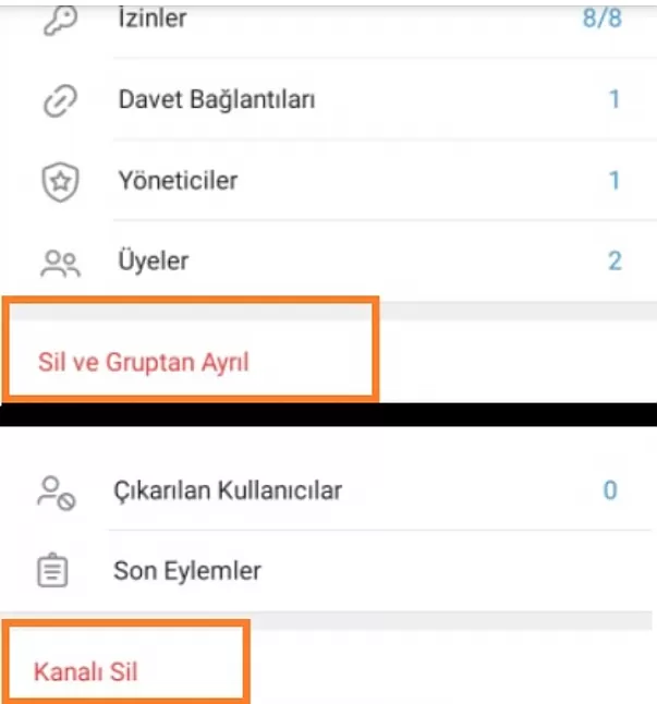 Telegram'da sohbetler, gruplar ve kanalları kapatma 