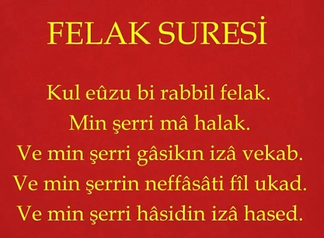 Felak Suresinin Türkçe Okunuşu