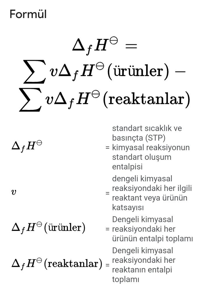 Kimyada Oluşum Entalpisi Konusu 